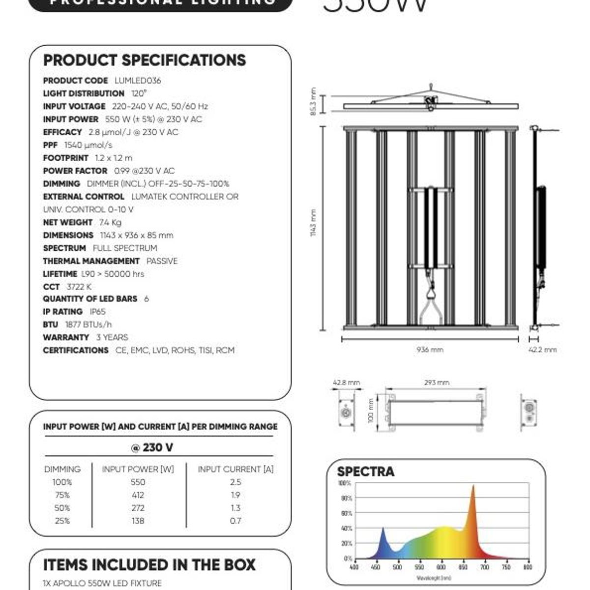 LED Lumatek Apollo 550W 2.8 umol/J